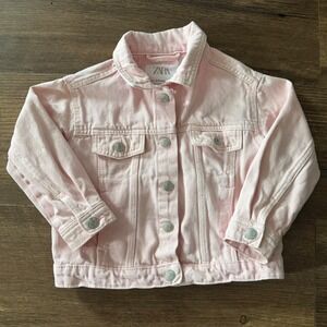 Zara Denim Jacket Pink Classic Trucker Kids 2-3Y Spring Pastel Girly Snap Button